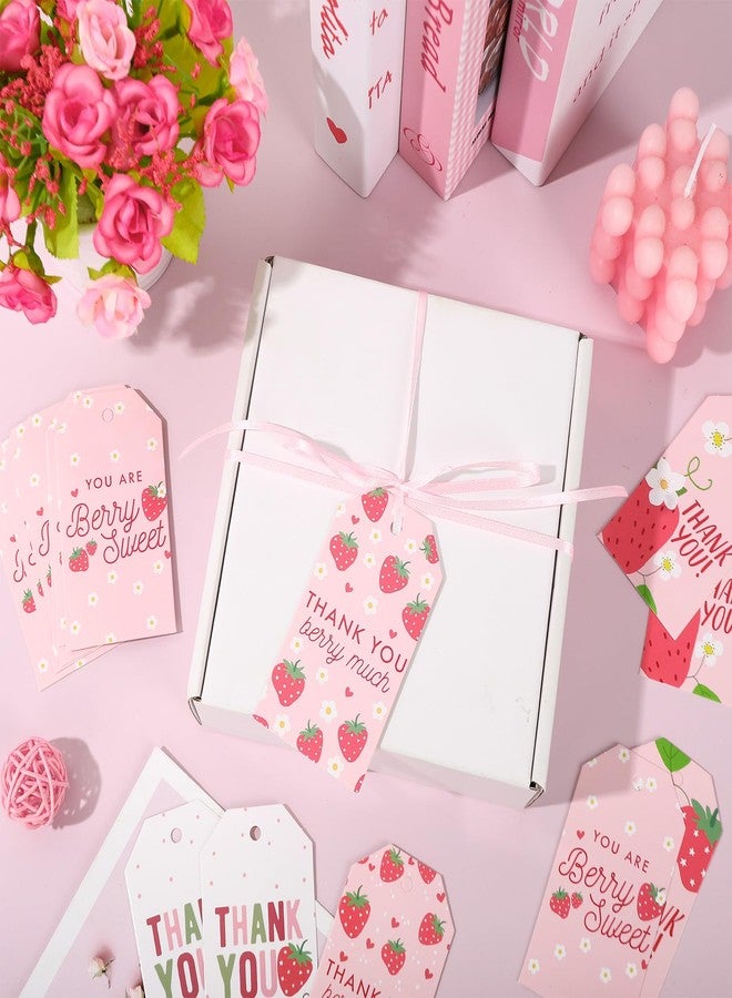 وولاين مجموعة من 90 قطعة من بطاقات تغليف هدايا الفراولة من والين، ملصقات شكر معلقة مع خيط، بطاقات ورقية فارغة مزينة بزهرة الفراولة الوردية، مناسبة لأعياد الميلاد وحفلات استقبال المولود. - Image 4